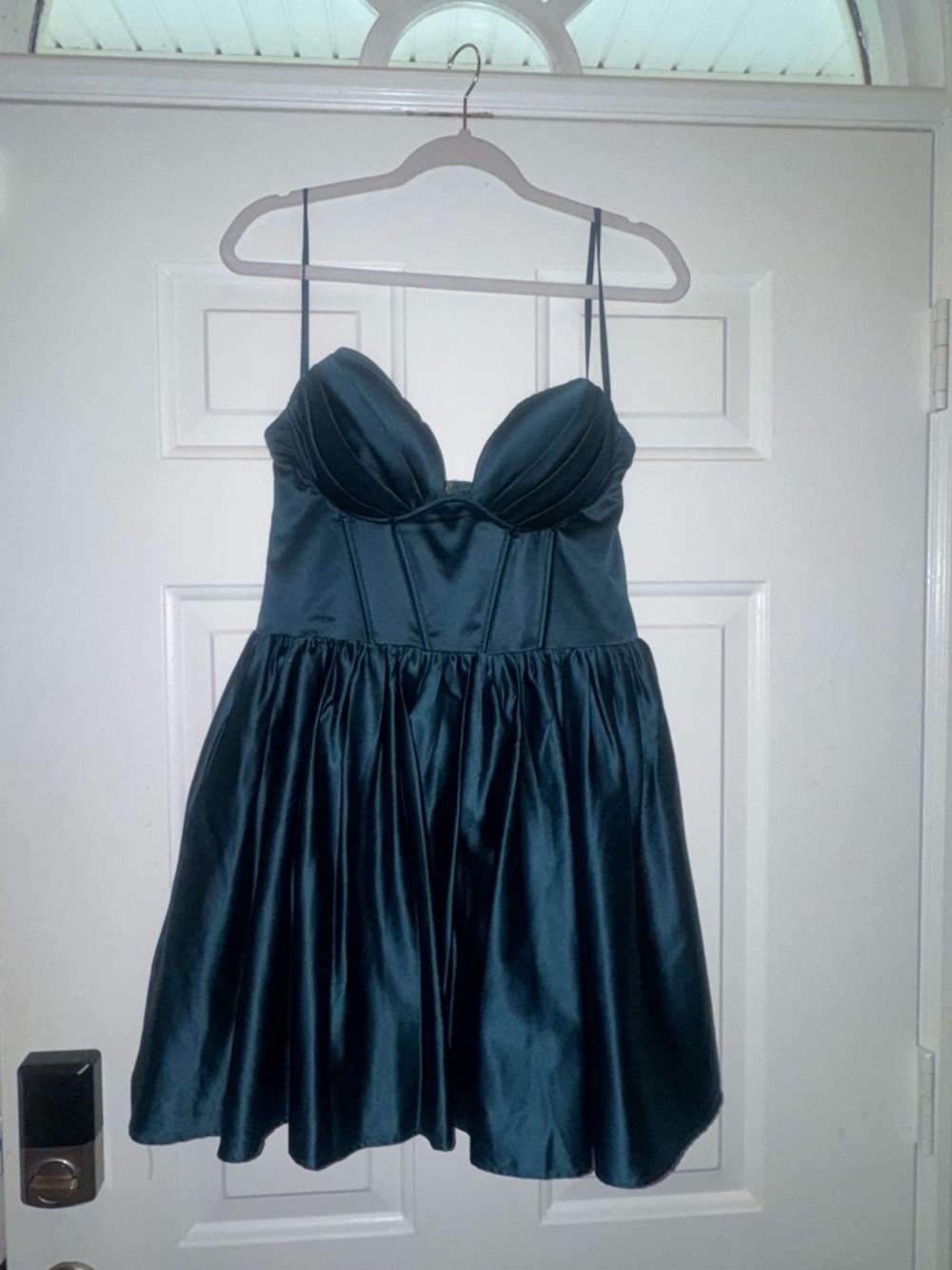 Windsor Teal Satin Party Dress with Spaghetti Straps